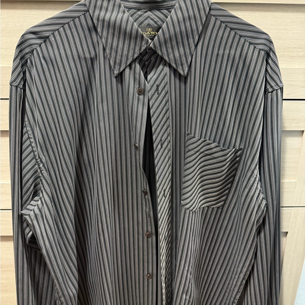 Bugatchi Black and Gray Striped Dress Shirt